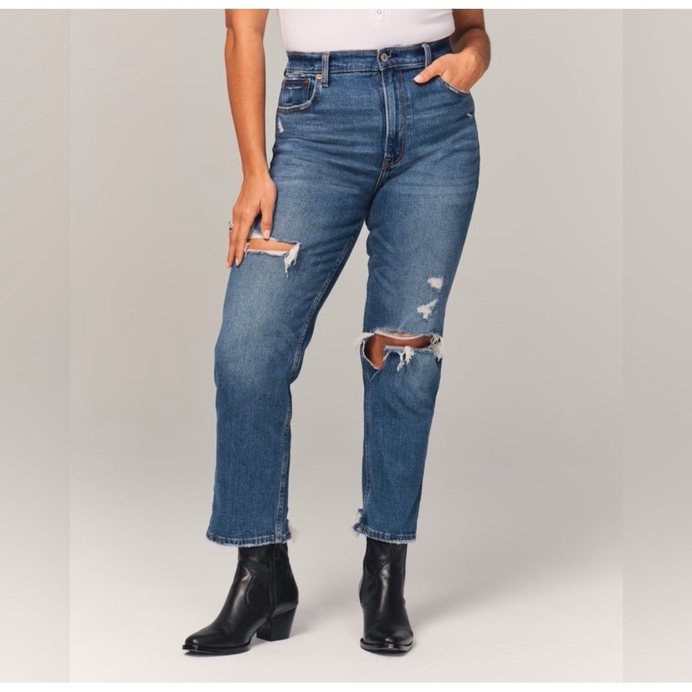 Abercrombie & Fitch The Ankle Straight Ultra High Rise Distressed Jeans Sz 26/2S